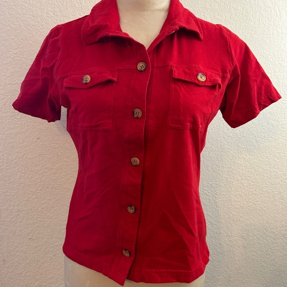 Women's Austin Clothing Co. Red Collared Button Down Short Sleeve Top | Size M - Picture 1 of 10